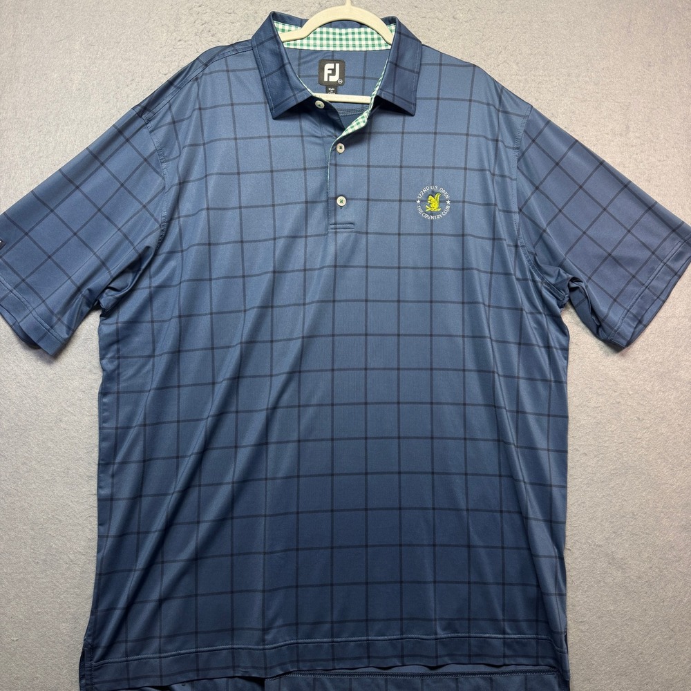 FootJoy Mens 122nd US Open The Country Club Blue Windowpane Golf Polo Shirt 2XL